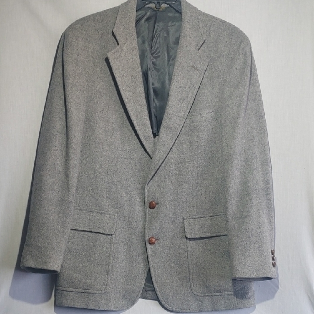 Hunter Haig 100% Camel Hair Leather Button Gray Mens Blazer‎